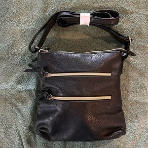 Black 3 zipper faux leather bag